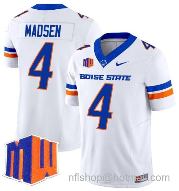 Men's Maddux Madsen Jersey #4 Boise State Broncos 2024 F.U.S.E. Vapor Limited College Football Stitched White38