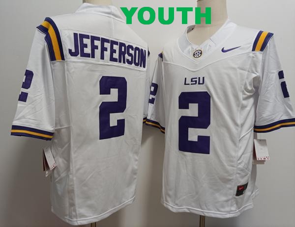 Youth LSU Tigers #2 Justin Jefferson White Vapor F.U.S.E. Limited College Stitched Jersey