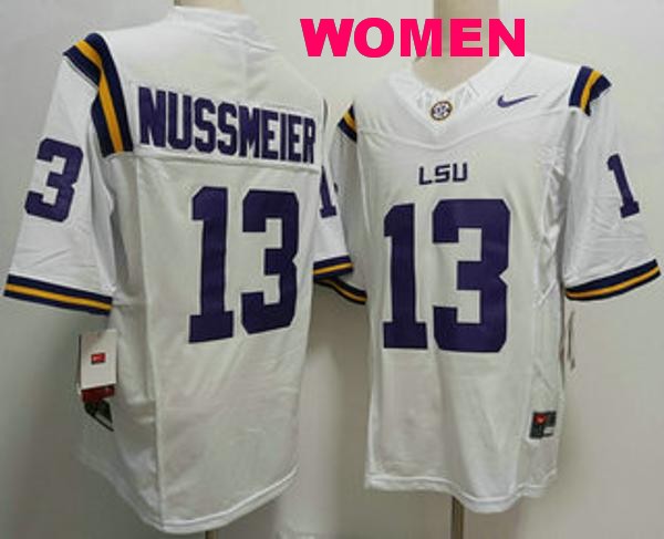 Women's LSU Tigers #13 Garrett Nussmeier White Vapor F.U.S.E. Limited College Stitched Jersey