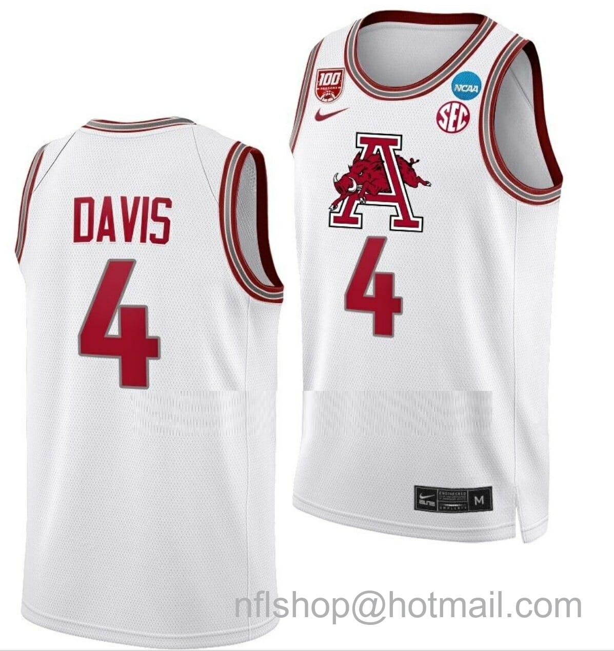 Men's Nike Davonte Davis Jersey Arkansas Razorbacks College Basketball 2023 NCAA March Madness White #4