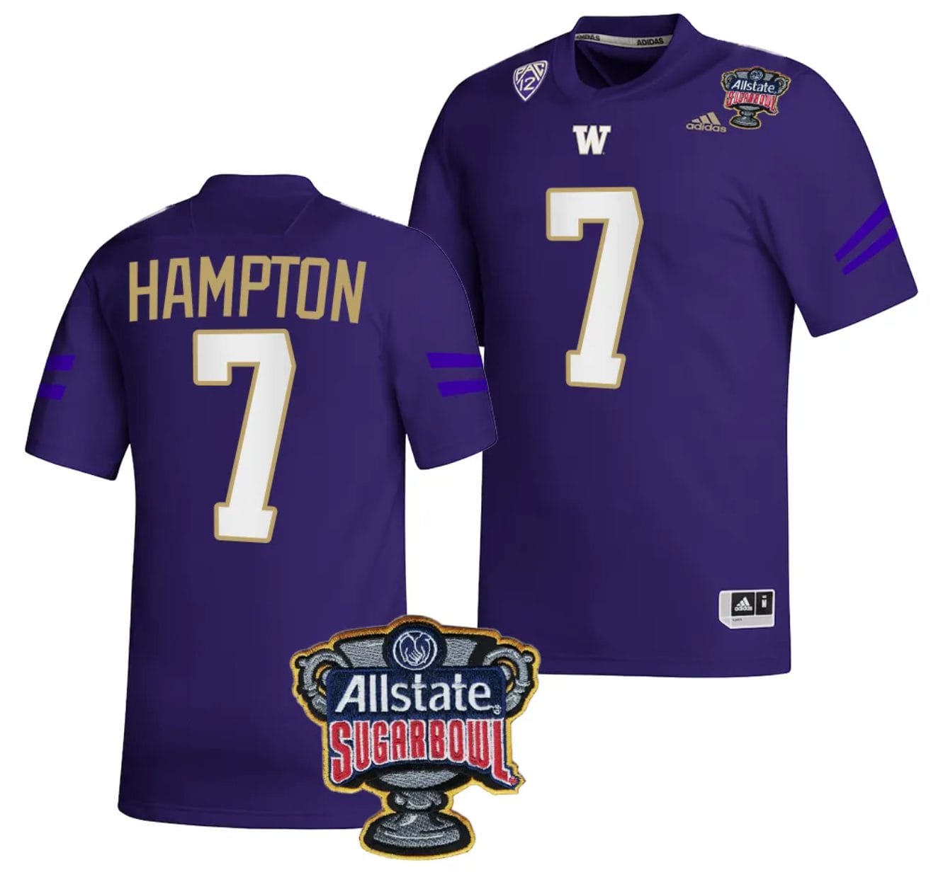 Men's Dominique Hampton Jersey #7 Washington Huskies Allstate Sugar Bowl Patch 2024 College Football Purple