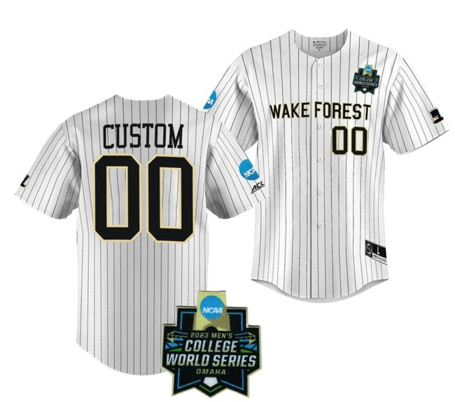 Men's 2023 College World Series Custom Wake Forest Demon Deacons Jersey Name and Number NCAA Baseball White #00