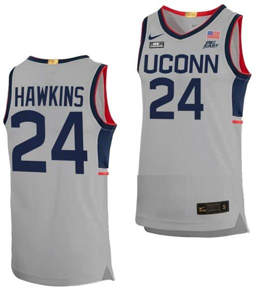 Men's Jordan Hawkins Jersey UConn Huskies College Basketball Limited Gray #24
