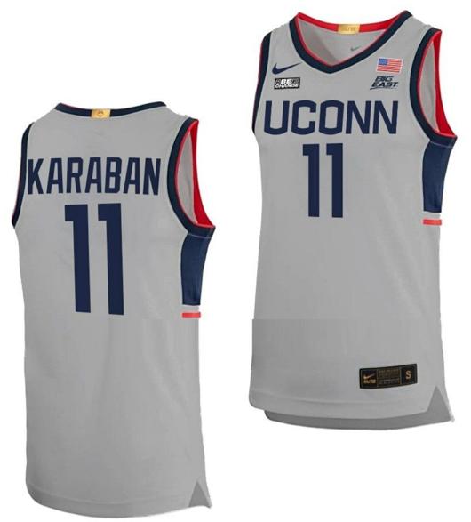 Men's Alex Karaban Jersey UConn Huskies College Basketball Limited Gray #11