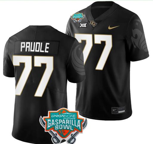 Men's Nike Lokahi Pauole Jersey #77 UCF Knights 2023 Gasparilla Bowl Patch Football Black