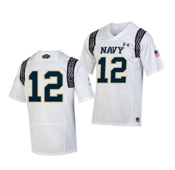 Men's Navy Midshipmen Jersey #12 College Football 2023 Aer Lingus Classic White Replica