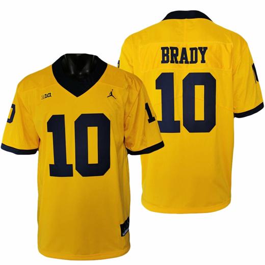 Men's Michigan Wolverines Tom Brady Jersey #10 College Football Game Yellow