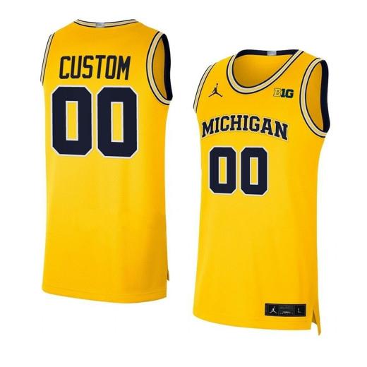 Men's Custom Michigan Wolverines Jersey Basketball College Name and Number Maize