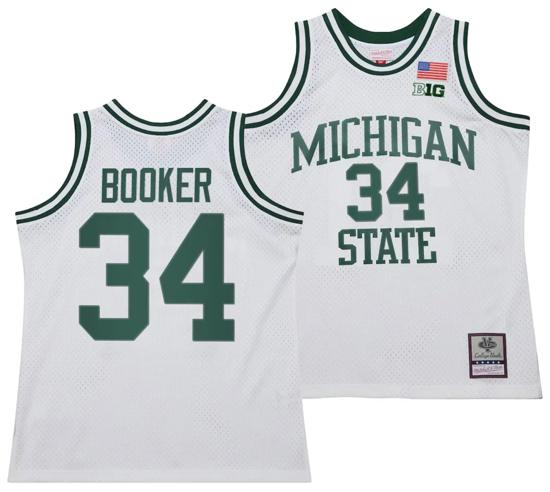 Men's Xavier Booker Jersey #34 Michigan State Spartans 125th Basketball Anniversary 1990 Throwback White