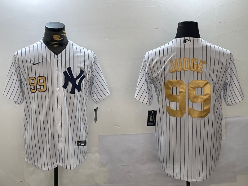 Men's New York Yankees #99 Aaron Judge White Pinstripe Fashion Cool Base Jersey