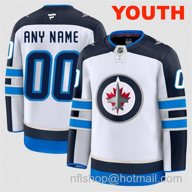 Customized Fanatics Youth Winnipeg Jets White 2024-25 Away Stitched Hockey Jersey