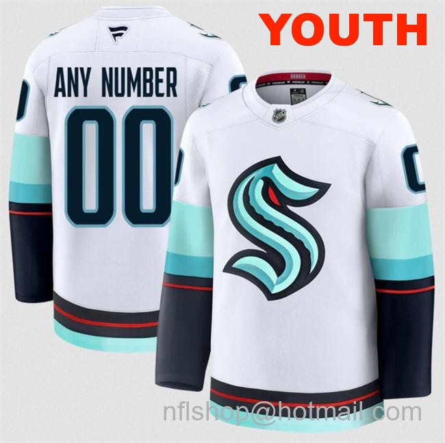 Customized Youth Seattle Kraken White 2024-25 Away Stitched Hockey Jersey