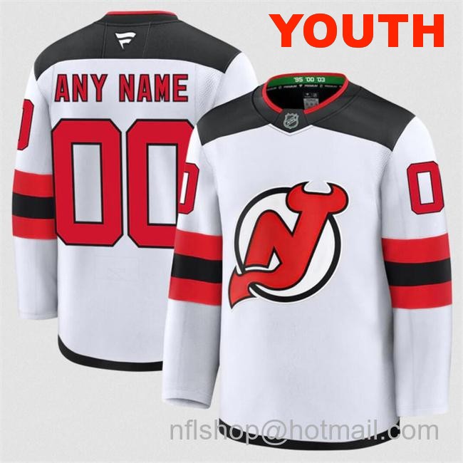 Customized Youth New Jersey Devils White 2024-25 Away Stitched Hockey Jersey