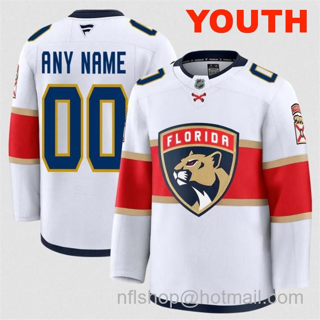 Customized Youth Florida Panthers White 2024-25 Away Stitched Hockey Jersey