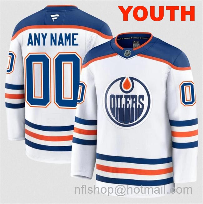 Customized Youth Edmonton Oilers White 2024-25 Away Stitched Hockey Jersey