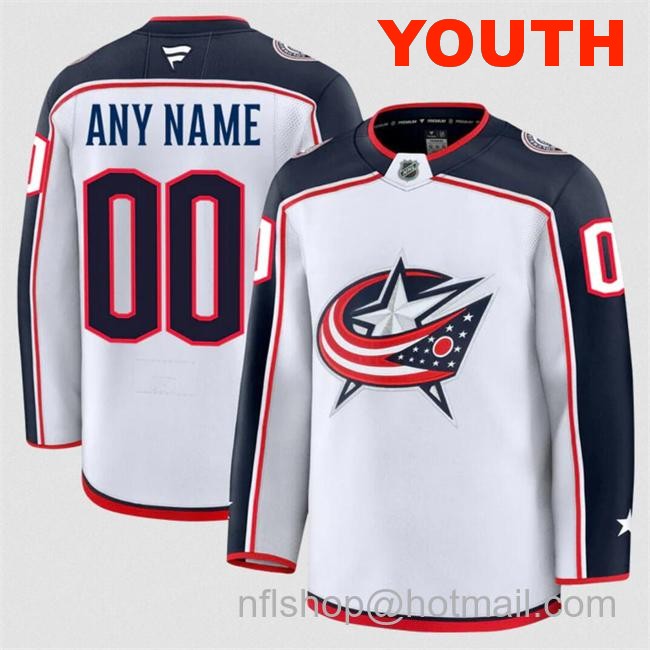 Customized Youth Columbus Blue Jackets White 2024-25 Away Stitched Hockey Jersey