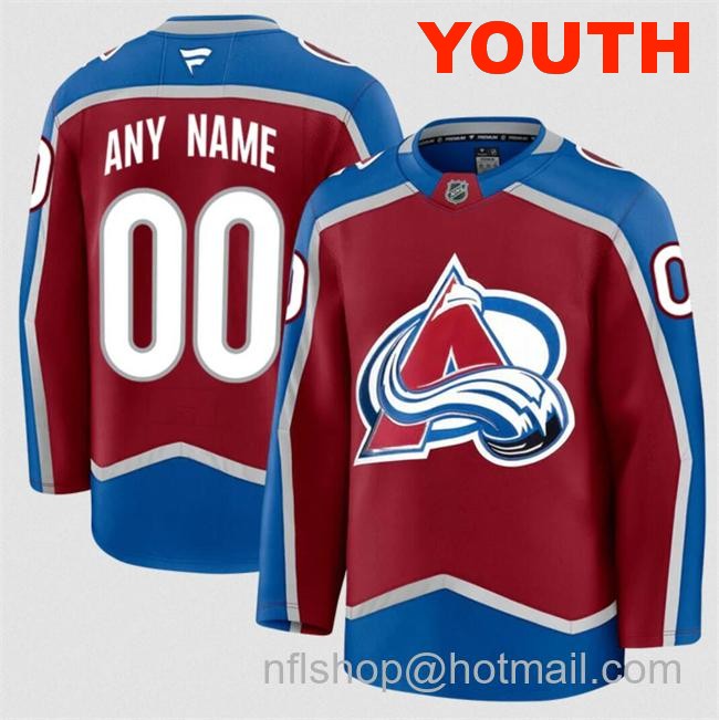 Customized Youth Colorado Avalanche Burgundy 2024-25 Home Stitched Jersey
