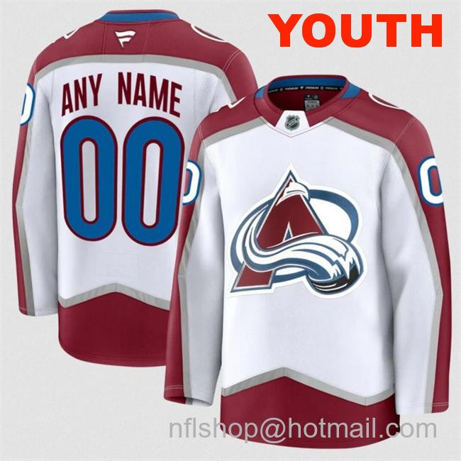 Customized Youth Colorado Avalanche White 2024-25 Away Stitched Jersey