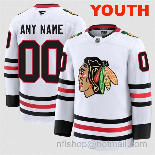 Customized Youth Chicago Blackhawks White 2024-25 Away Stitched Hockey Jersey