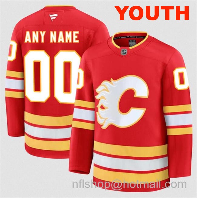 Customized Youth Calgary Flames Red 2024-25 Home Stitched Hockey Jersey