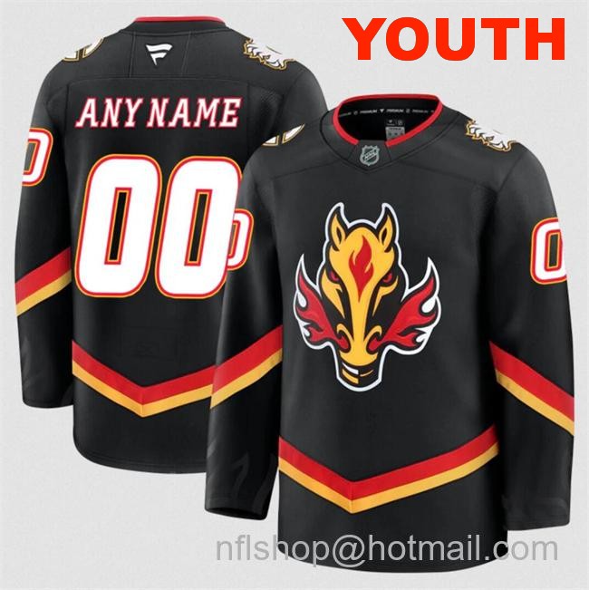 Customized Youth Calgary Flames Black 2024-25 Alternate Stitched Hockey Jersey