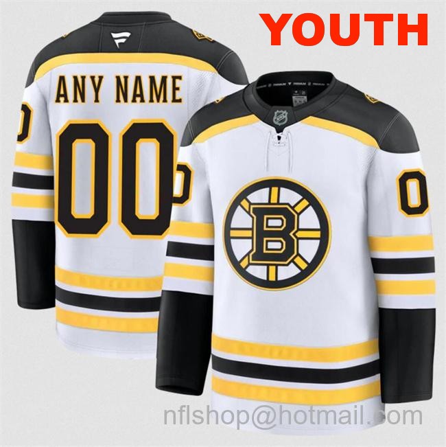 Customized Youth Boston Bruins White 2024-25 Away Stitched Hockey Jersey