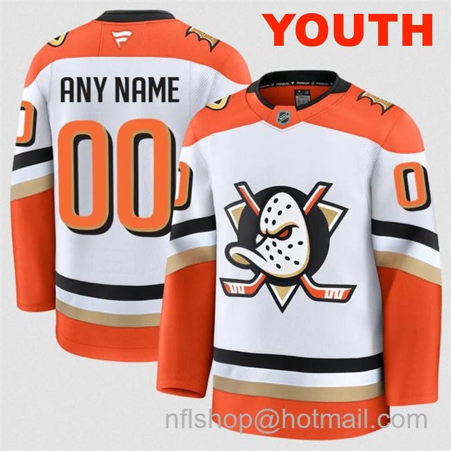 Customized Youth Anaheim Ducks White 2024-25 Away Stitched Hockey Jersey