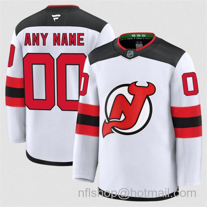 Customized Men's New Jersey Devils White 2024-25 Away Stitched Hockey Jersey