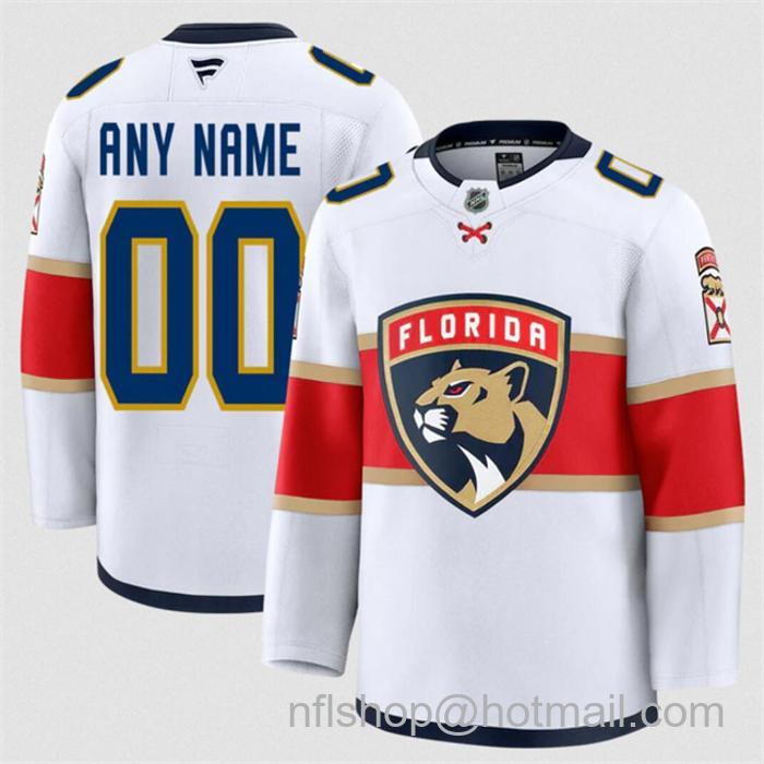 Customized Men's Florida Panthers White 2024-25 Away Stitched Hockey Jersey