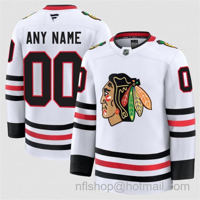 Customized Men's Chicago Blackhawks White 2024-25 Away Stitched Hockey Jersey
