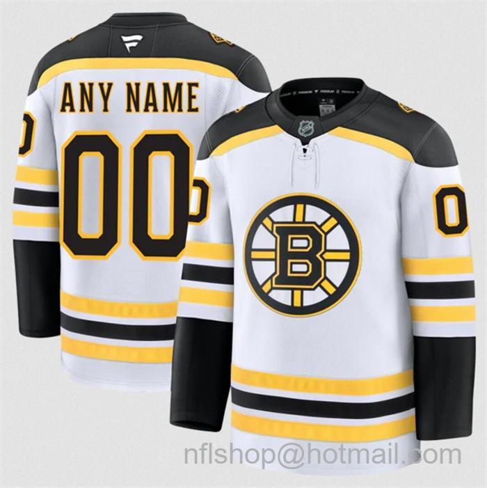 Customized Men's Boston Bruins White 2024-25 Away Stitched Hockey Jersey