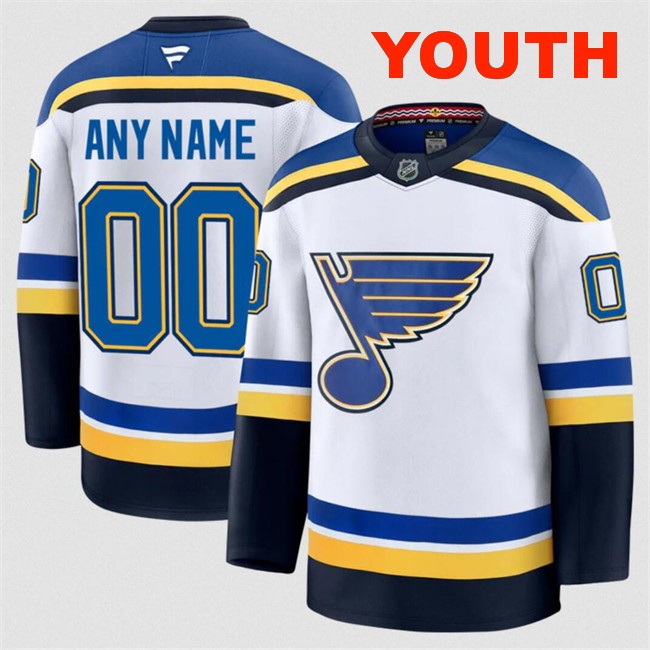Customized Youth St. Louis Blues White 2024-25 Away Stitched Hockey Jersey