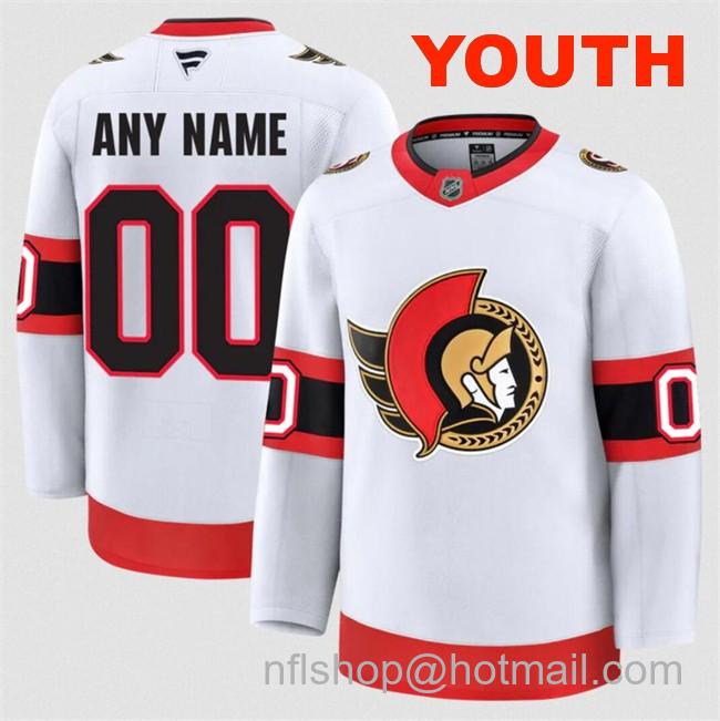 Customized Youth Ottawa Senators White 2024-25 Away Stitched Hockey Jersey