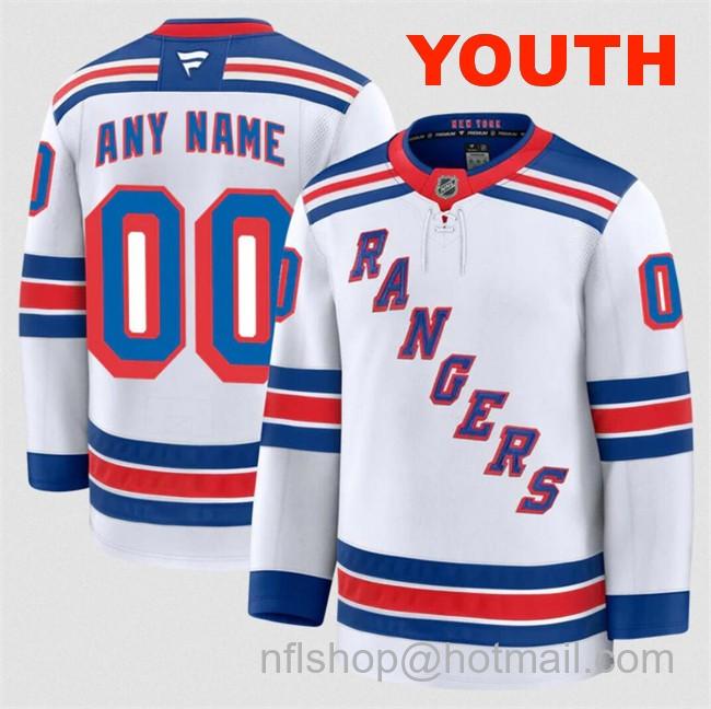 Customized Youth New York Rangers White 2024-25 Away Stitched Hockey Jersey