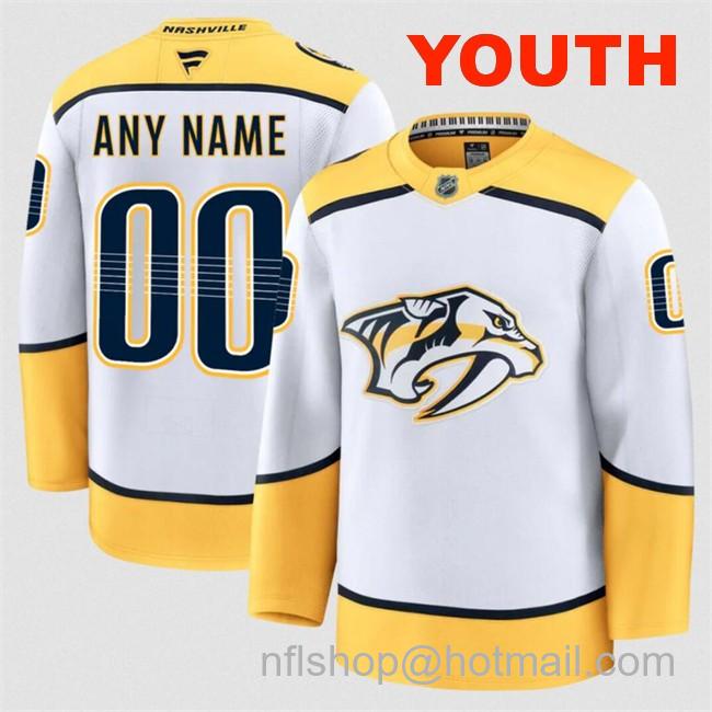 Customized Youth Nashville Predators White 2024-25 Away Stitched Hockey Jersey