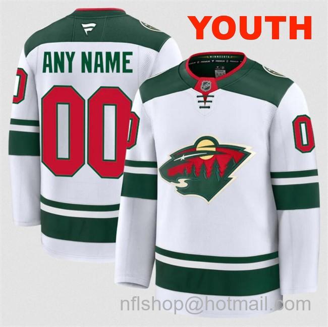 Customized Youth Minnesota Wild White 2024-25 Away Stitched Hockey Jersey