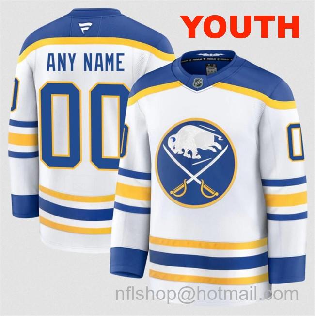 Customized Youth Buffalo Sabres White 2024-25 Away Stitched Hockey Jersey