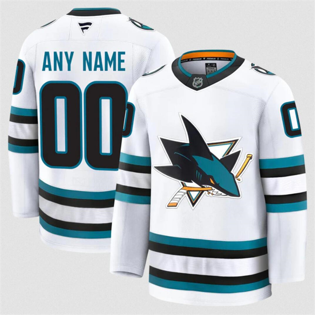 Customized Men's San Jose Sharks White 2024-25 Away Stitched Hockey Jersey