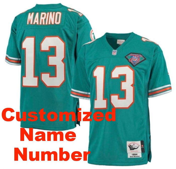 Customized Men's Miami Dolphins Name Number Aqua 1994 Dan Marin 75TH Throwback Jersey