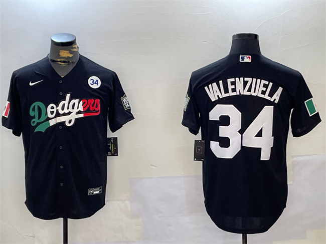 Men's Los Angeles Dodgers #34 Toro Valenzuela Black Mexico 2024 World Series With No. 34 Patch Cool Base Stitched Baseball Jersey