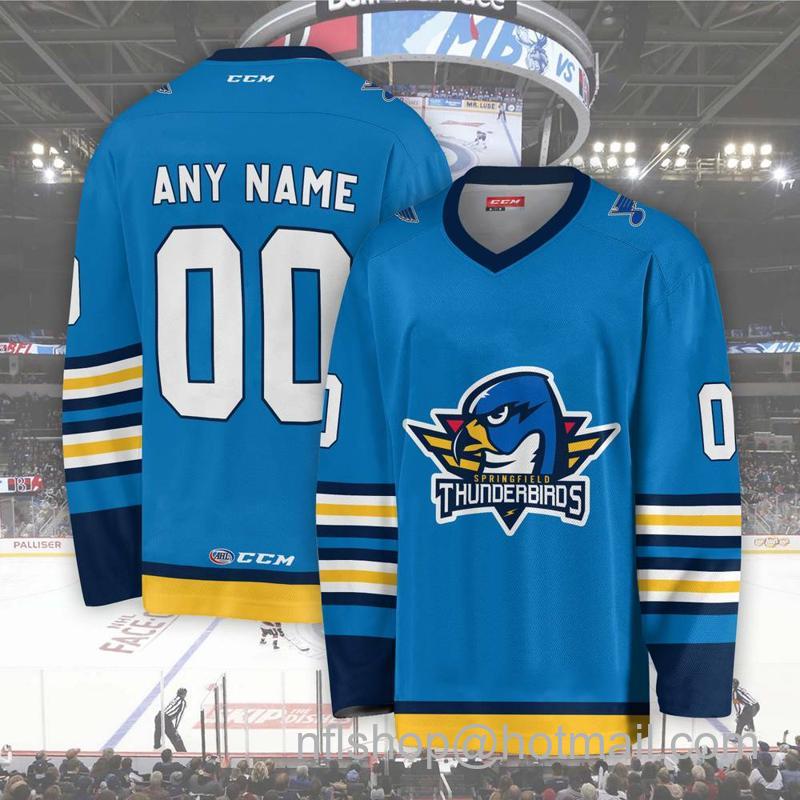 Men's Youth Customized Springfield Thunderbirds AHL Blue CCM Hockey Stitched Jersey