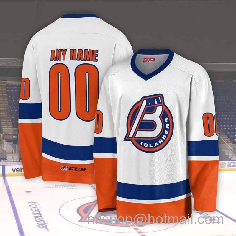 Men's Youth Customized Bridgeport Islanders AHL White CCM Hockey Stitched Jersey