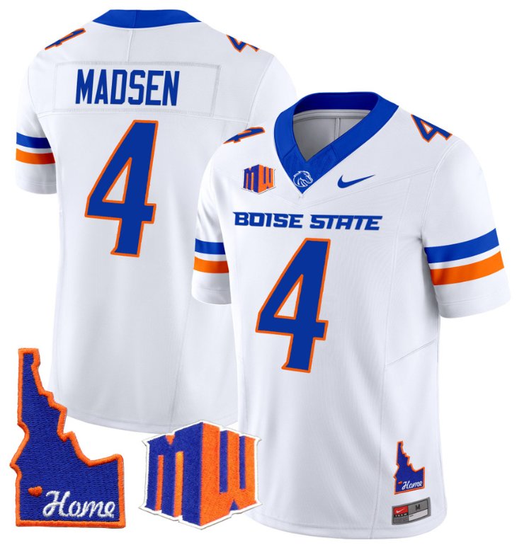 Men's Nike Maddux Madsen Jersey #4 Boise State Broncos 2024 Home Patch Vapor Football White