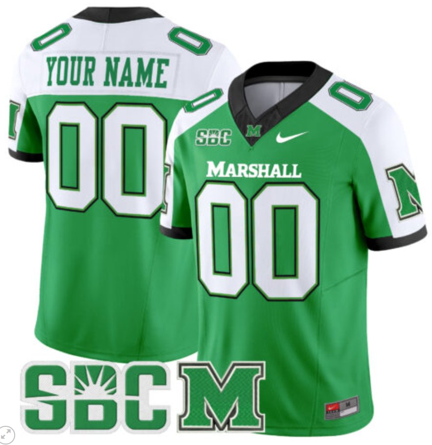 Men's Nike Custom Marshall Thundering Herd Jersey Name and Number Vapor Limited Football Green Alternate