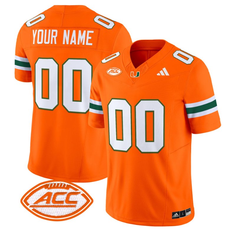 Men's Adidas Custom Miami Hurricanes Jersey Name and Number Vapor Football Stitched Orange