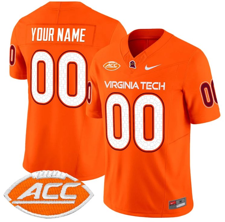 Men's Nike Custom Virginia Tech Hokies Jersey Name and Number Vapor Limited College Football Orange