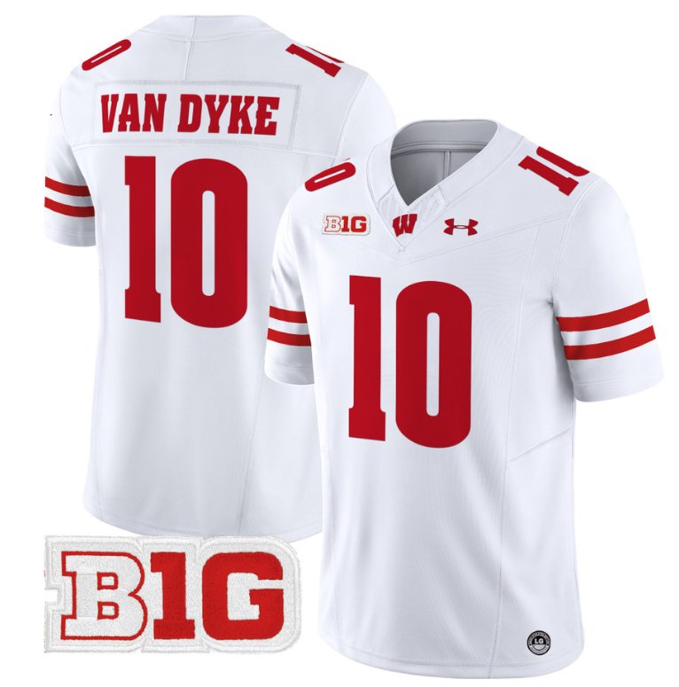 Men's Tyler Van Dyke Jersey #10 Wisconsin Badgers Vapor Football Stitched White