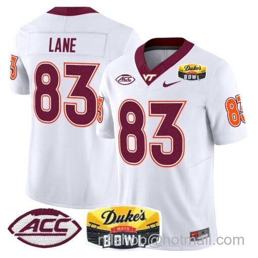 Men's Nike Jaylin Lane Jersey #83 Virginia Tech Hokies 2025 Duke’s Mayo Bowl Patch White