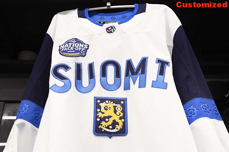 Customized Men's Name Number Finland Team White 2025 4 Nations Face-Off Hockey Stitched Jersey