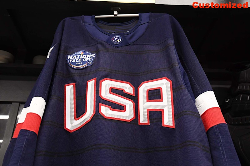 Customized Men's Name Number USA Team Navy 2025 4 Nations Face-Off Hockey Stitched Jersey